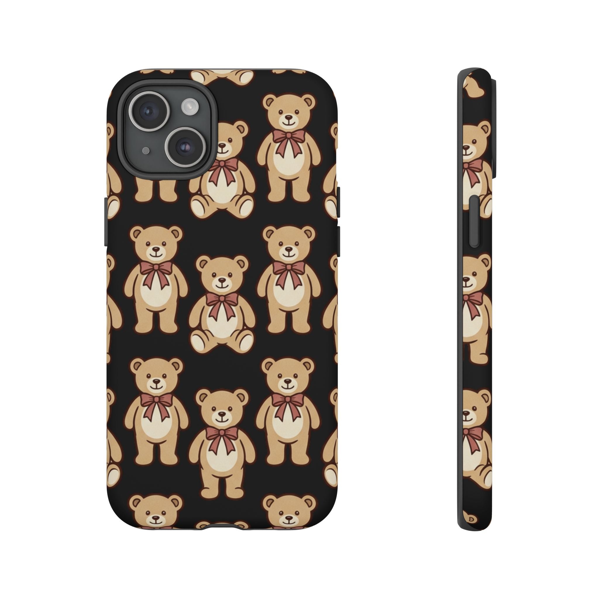 Teddy Bear Pattern Phone Case — Cute Vintage Ribbon Bears on Black