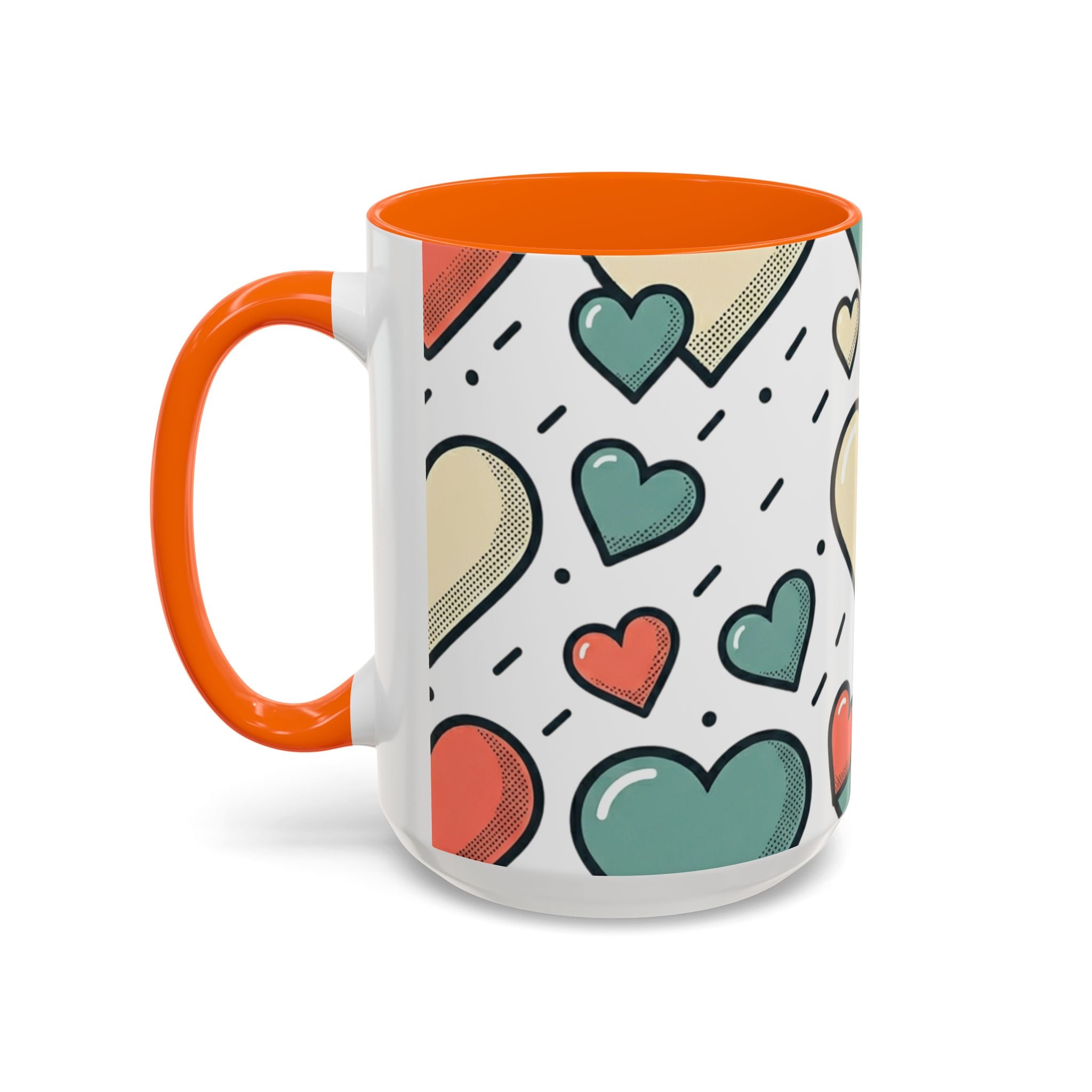 Heart Pattern Accent Coffee Mug — Cute Colorful Hearts Design (11/15 oz)