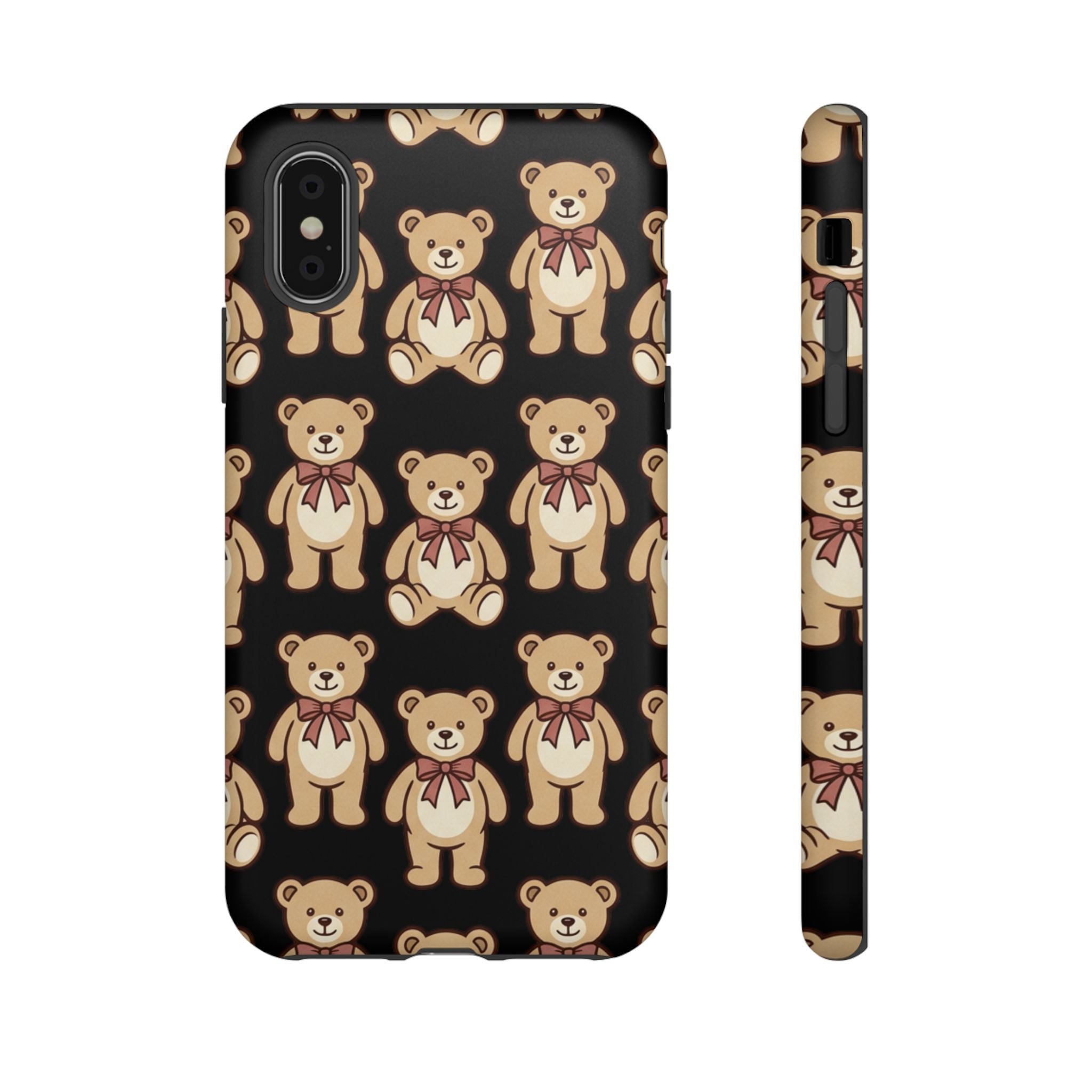 Teddy Bear Pattern Phone Case — Cute Vintage Ribbon Bears on Black