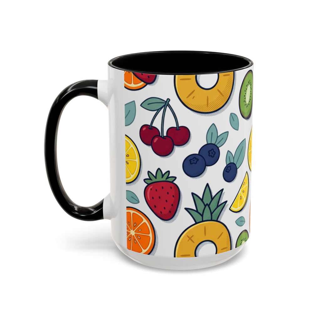 Fruit Pattern Accent Coffee Mug — Colorful Tropical Fruit Ceramic Mug (11/15oz)