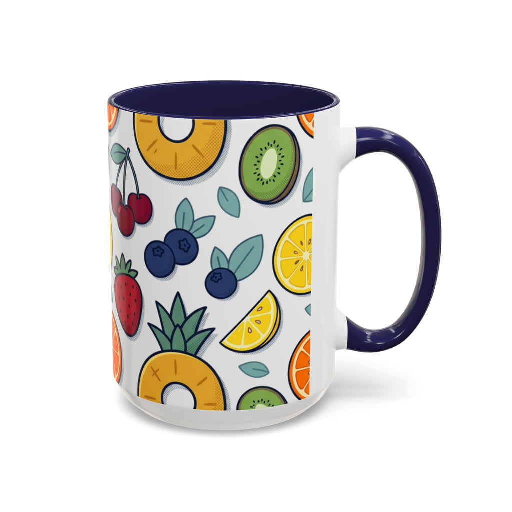 Fruit Pattern Accent Coffee Mug — Colorful Tropical Fruit Ceramic Mug (11/15oz)