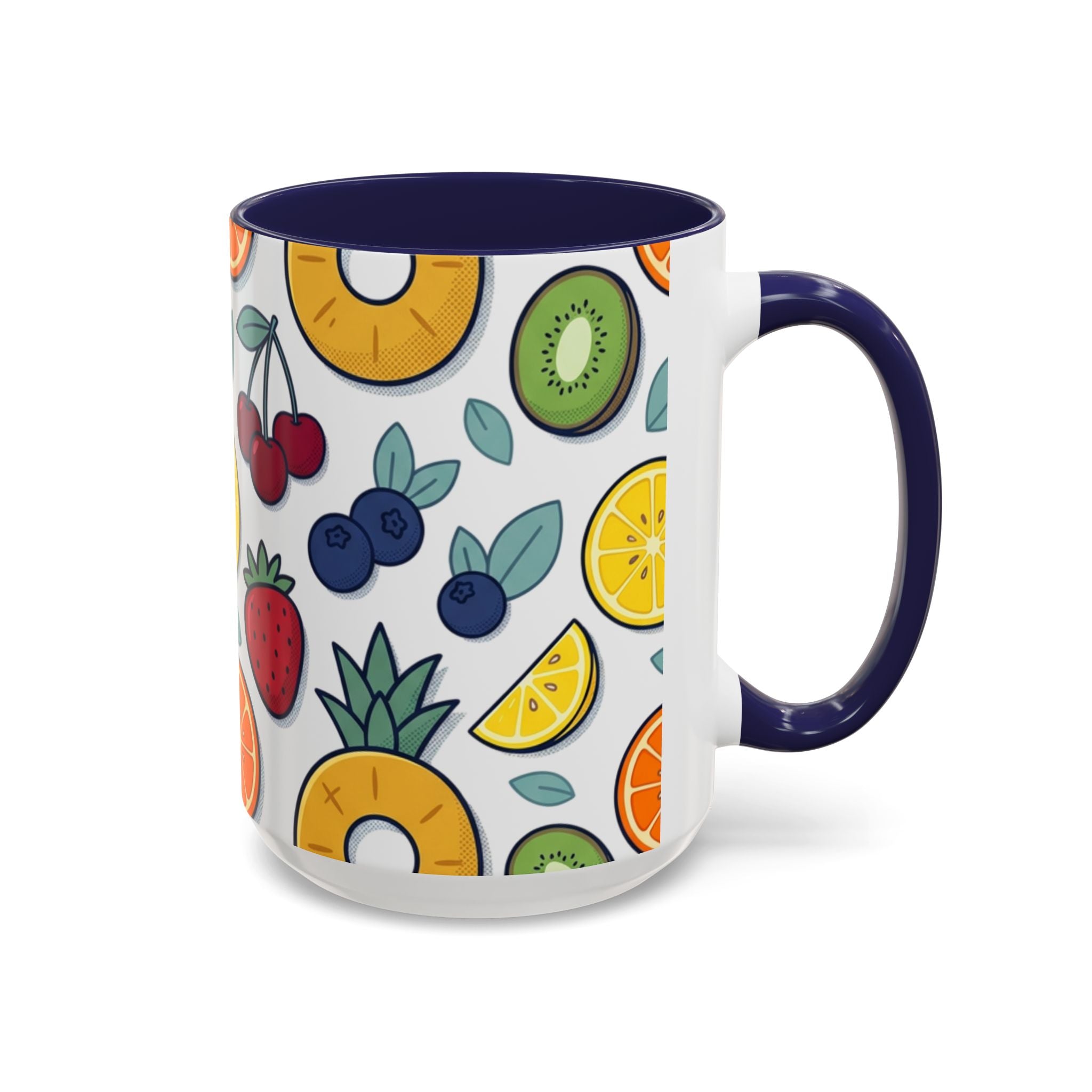 Fruit Pattern Accent Coffee Mug — Colorful Tropical Fruit Ceramic Mug (11/15oz)