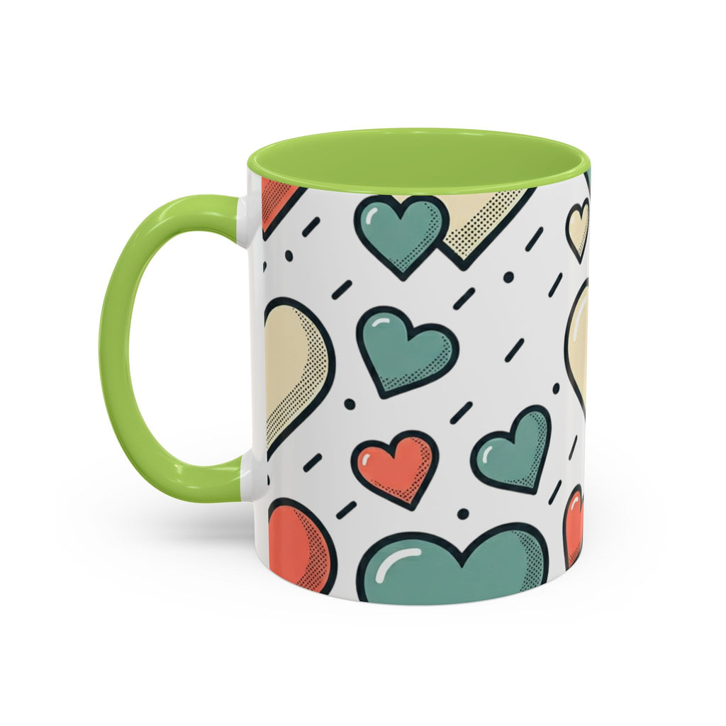 Heart Pattern Accent Coffee Mug — Cute Colorful Hearts Design (11/15 oz)