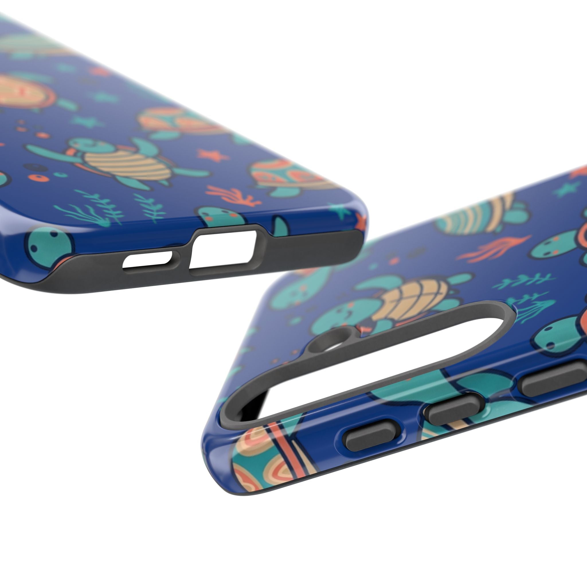 Cute Sea Turtle Phone Case — Protective Tough Case with Blue Ocean Pattern