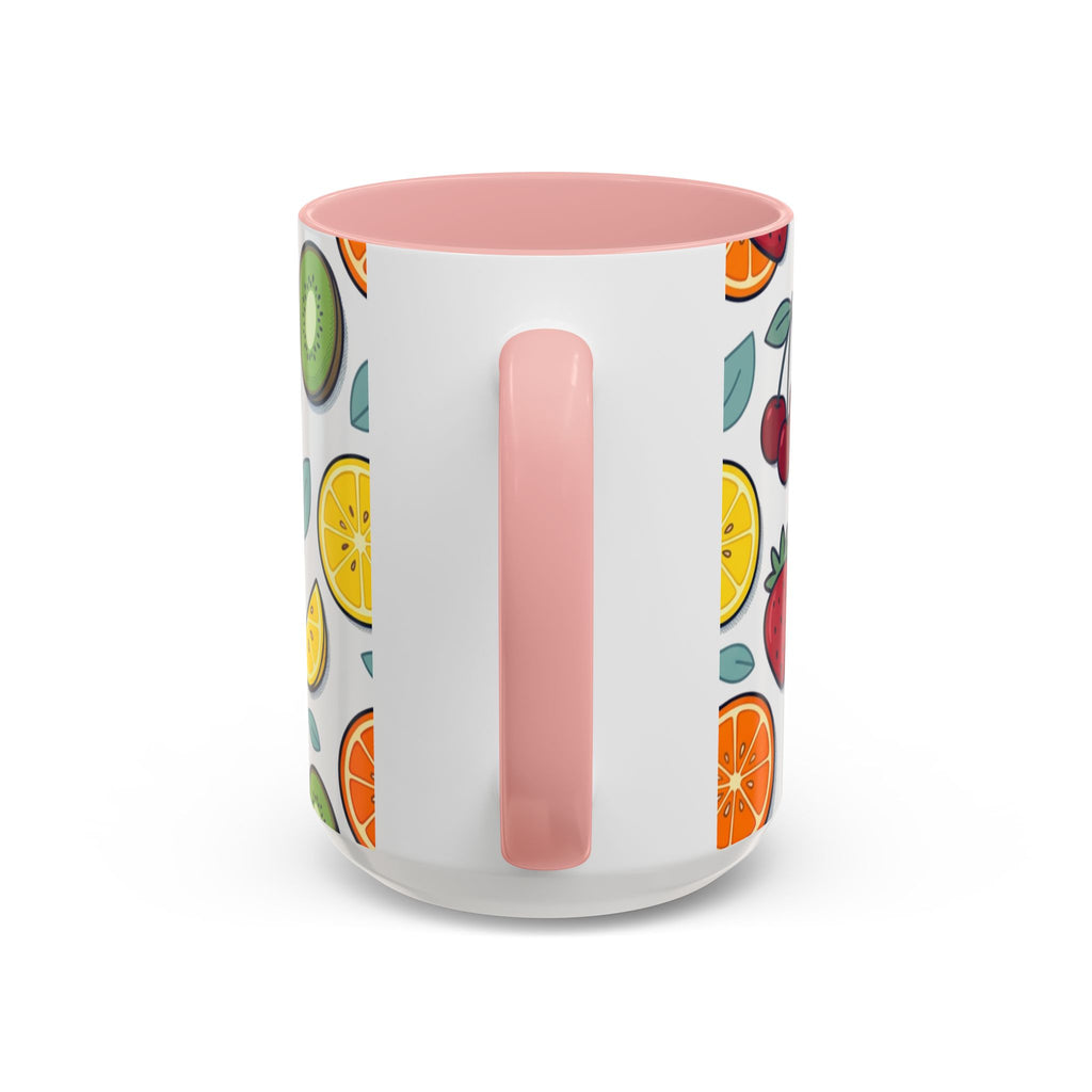 Fruit Pattern Accent Coffee Mug — Colorful Tropical Fruit Ceramic Mug (11/15oz)