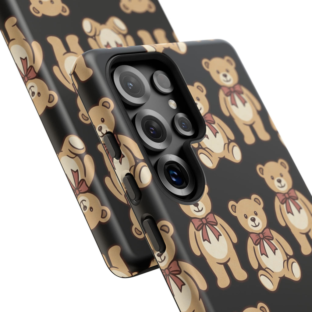 Teddy Bear Pattern Phone Case — Cute Vintage Ribbon Bears on Black
