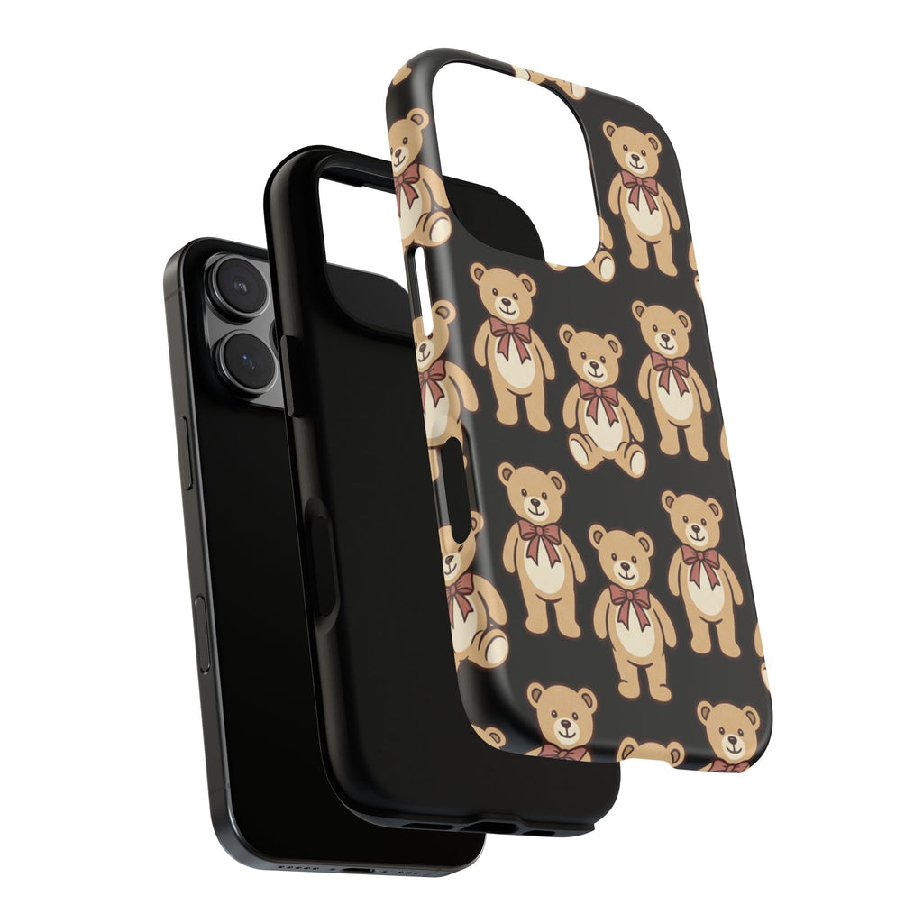 Teddy Bear Pattern Phone Case — Cute Vintage Ribbon Bears on Black