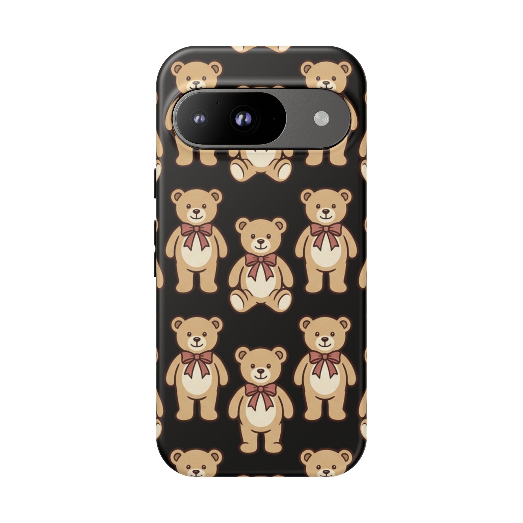 Teddy Bear Pattern Phone Case — Cute Vintage Ribbon Bears on Black