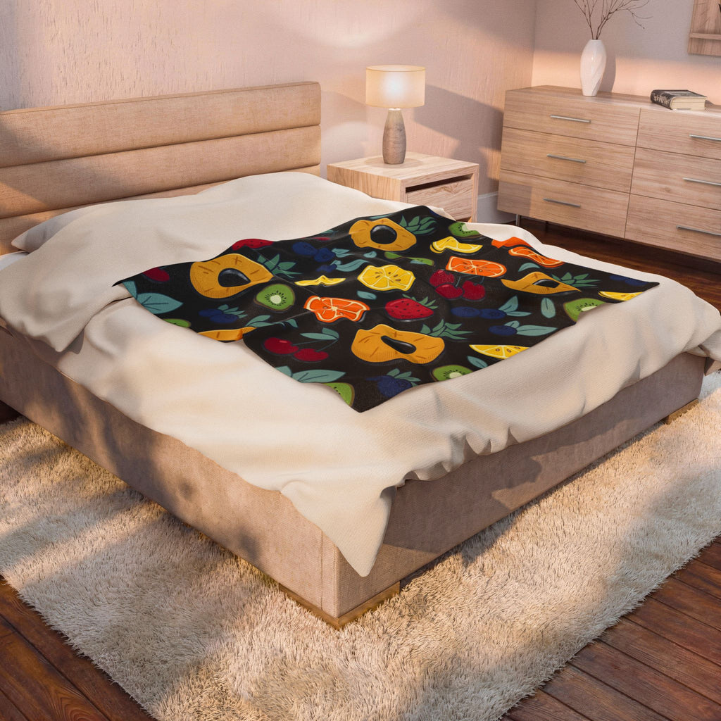 Fruit Pattern Velveteen Plush Blanket — Colorful Tropical Pineapple & Citrus Throw