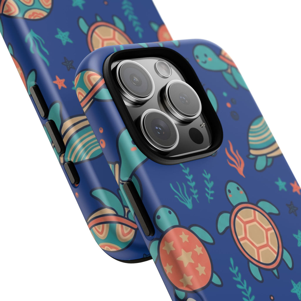 Cute Sea Turtle Phone Case — Protective Tough Case with Blue Ocean Pattern