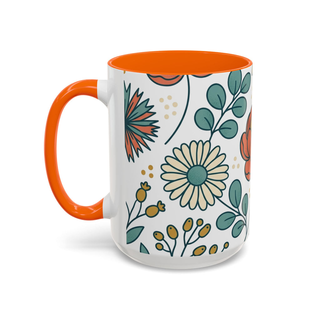Floral Accent Coffee Mug — Orange Peony Pattern, 11/15oz