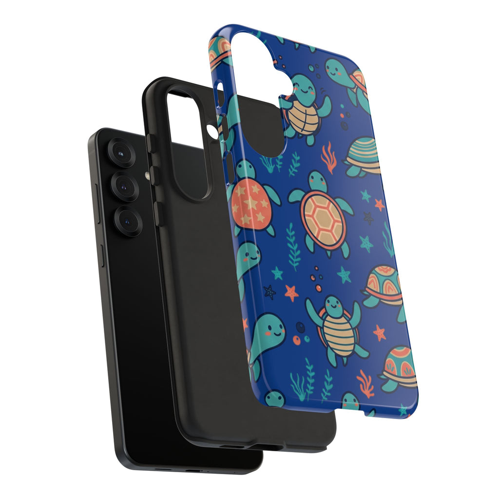 Cute Sea Turtle Phone Case — Protective Tough Case with Blue Ocean Pattern