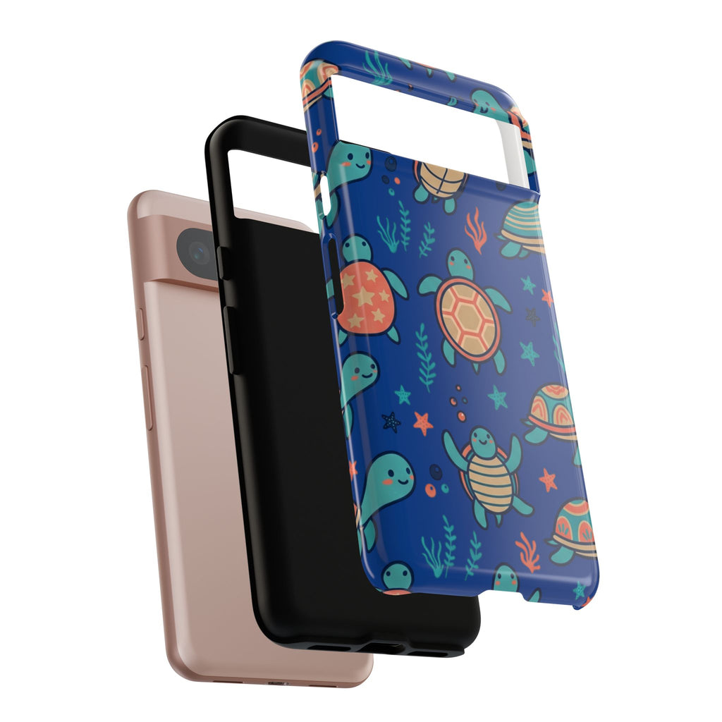 Cute Sea Turtle Phone Case — Protective Tough Case with Blue Ocean Pattern