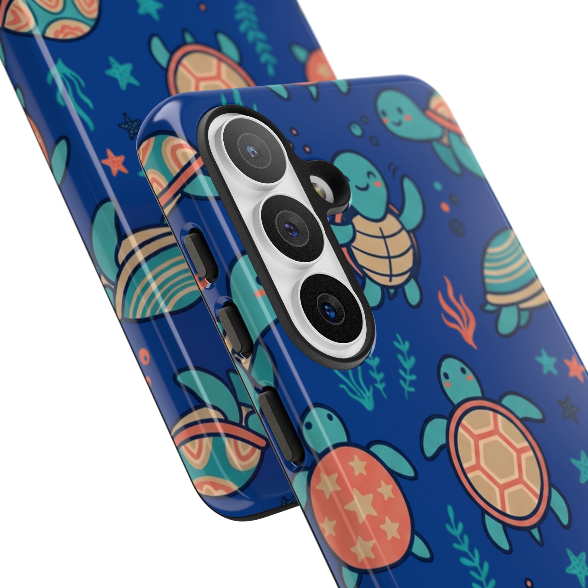 Cute Sea Turtle Phone Case — Protective Tough Case with Blue Ocean Pattern