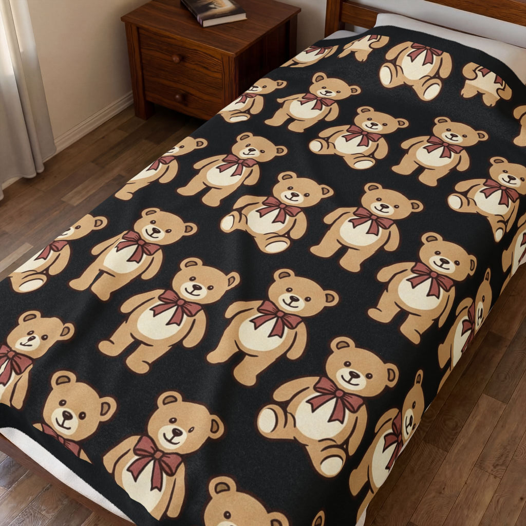 Teddy Bear Velveteen Plush Blanket – Cozy Kids Throw with Cute Bear Pattern