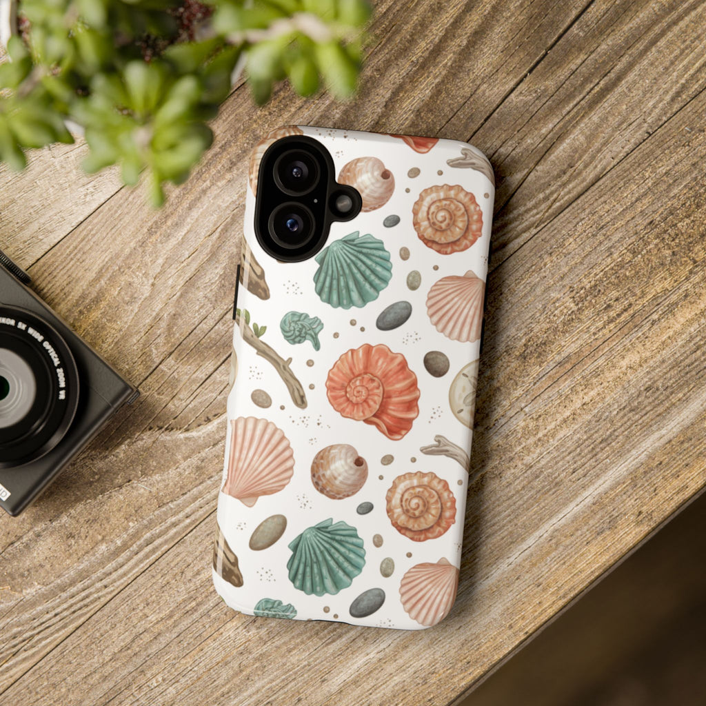 Seashell Pattern Phone Case - Coastal Beach Shells Protective Tough Case