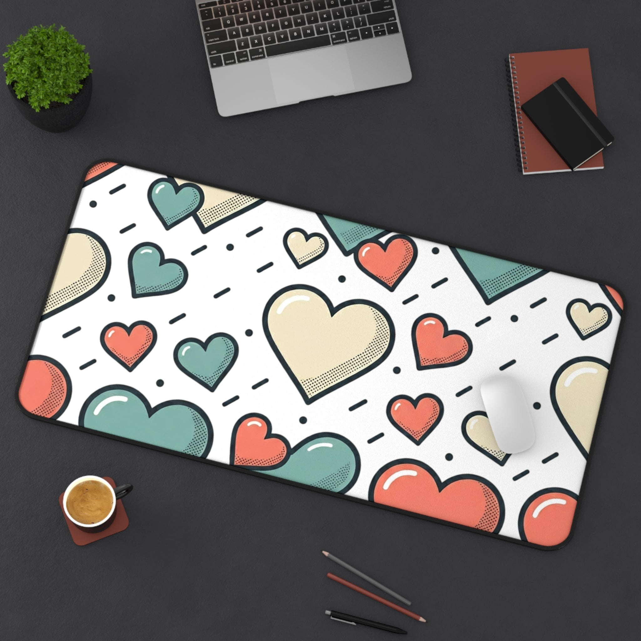 Heart Pattern Desk Mat — Cute Pastel Hearts Mouse Pad for Valentine’s Day & Everyday