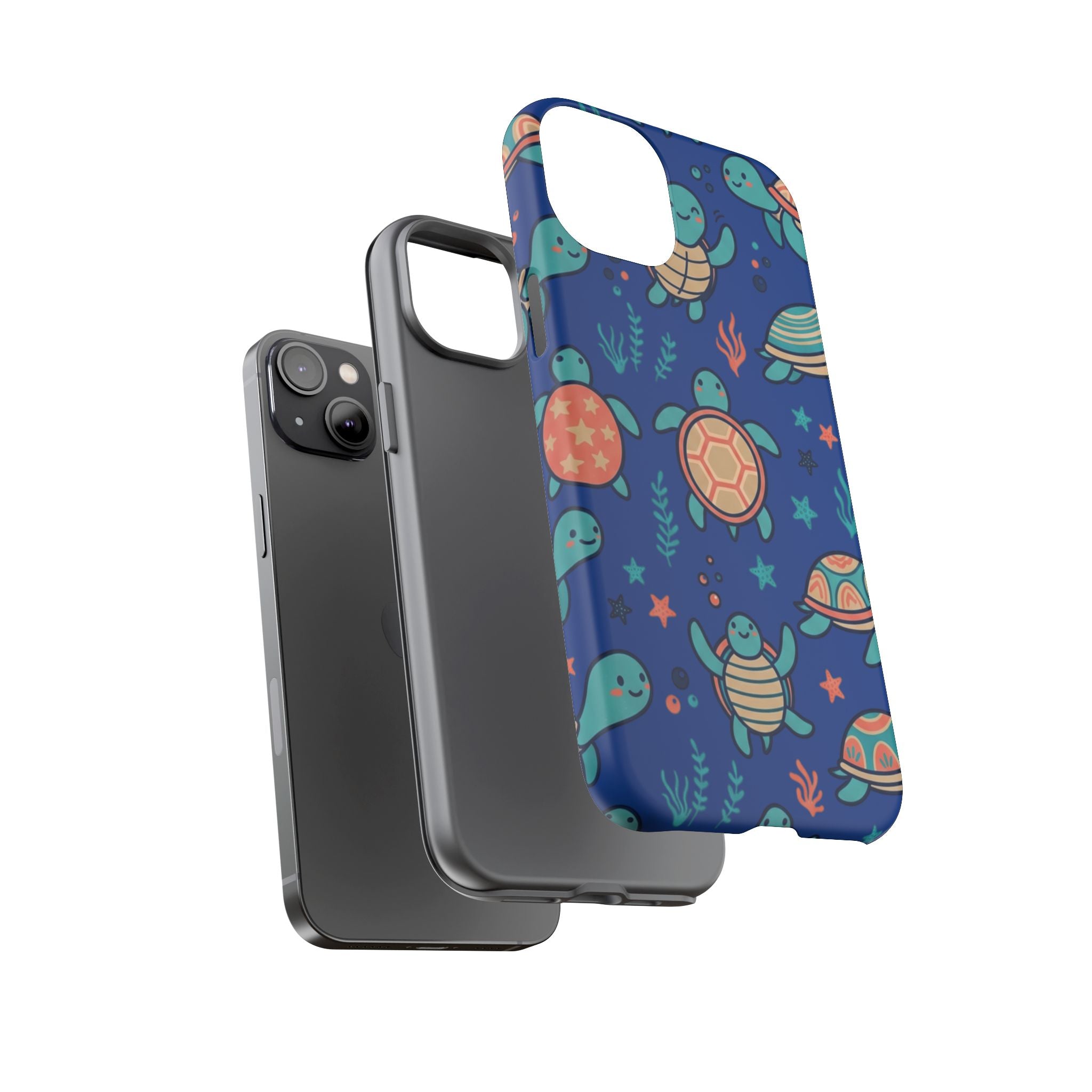 Cute Sea Turtle Phone Case — Protective Tough Case with Blue Ocean Pattern