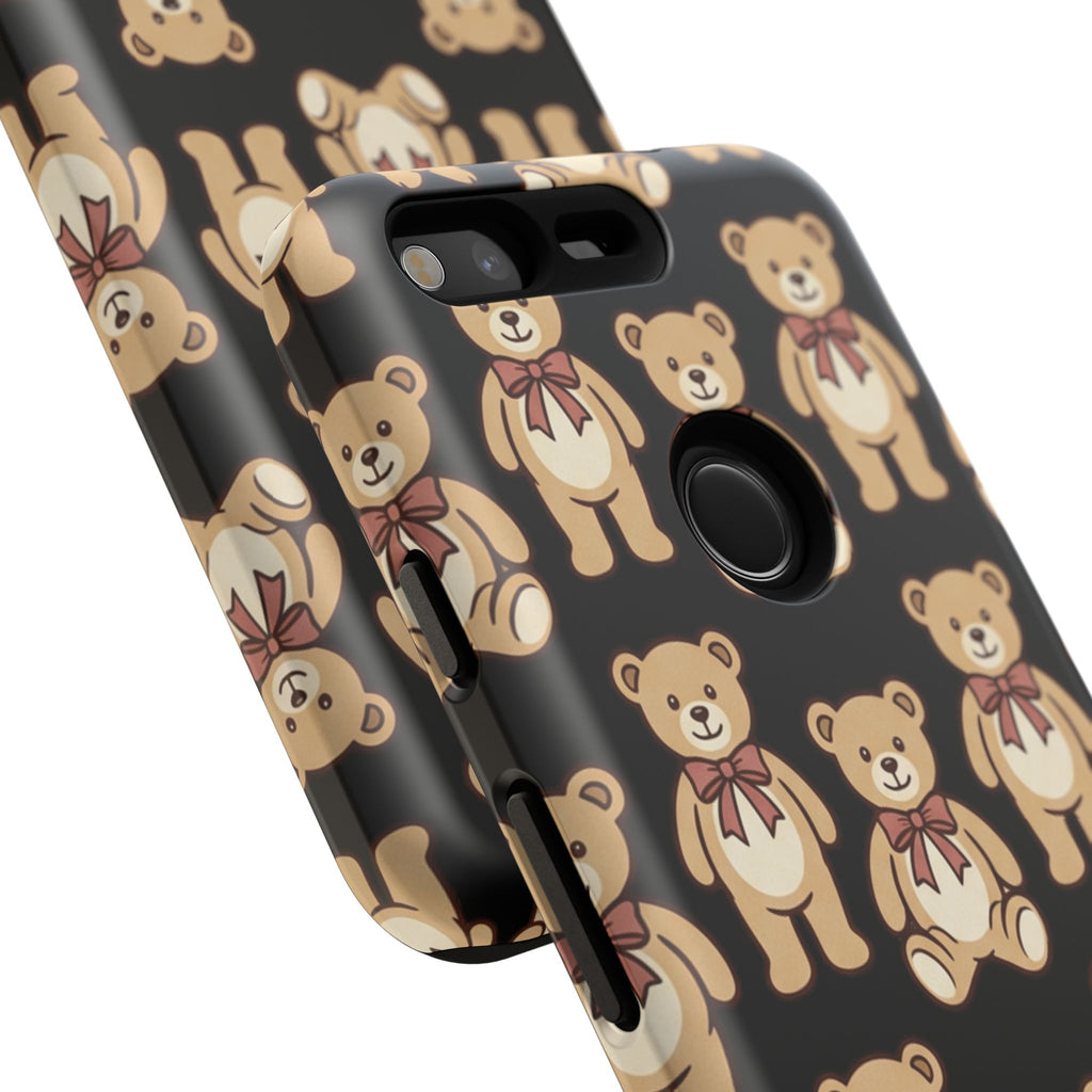 Teddy Bear Pattern Phone Case — Cute Vintage Ribbon Bears on Black