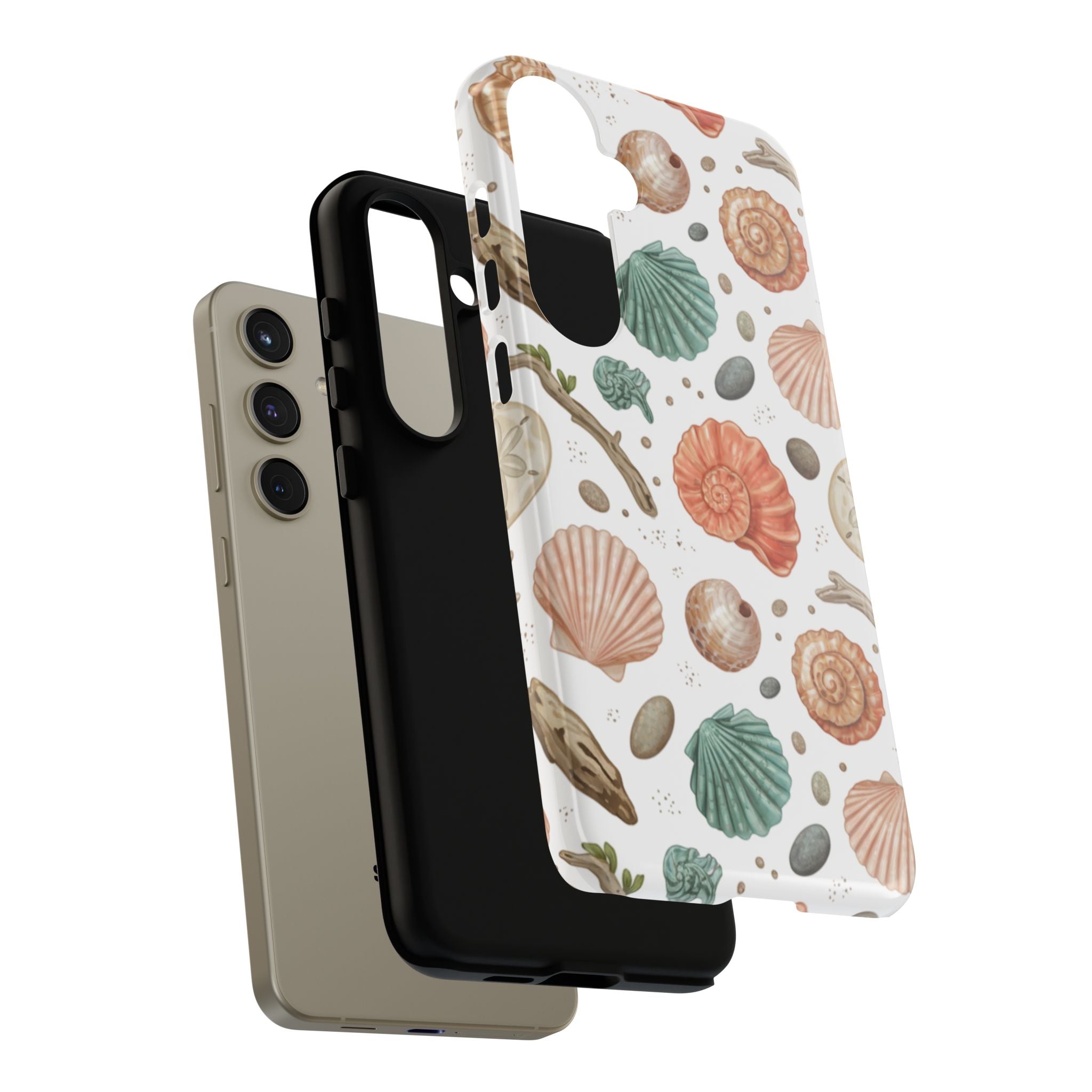 Seashell Pattern Phone Case - Coastal Beach Shells Protective Tough Case