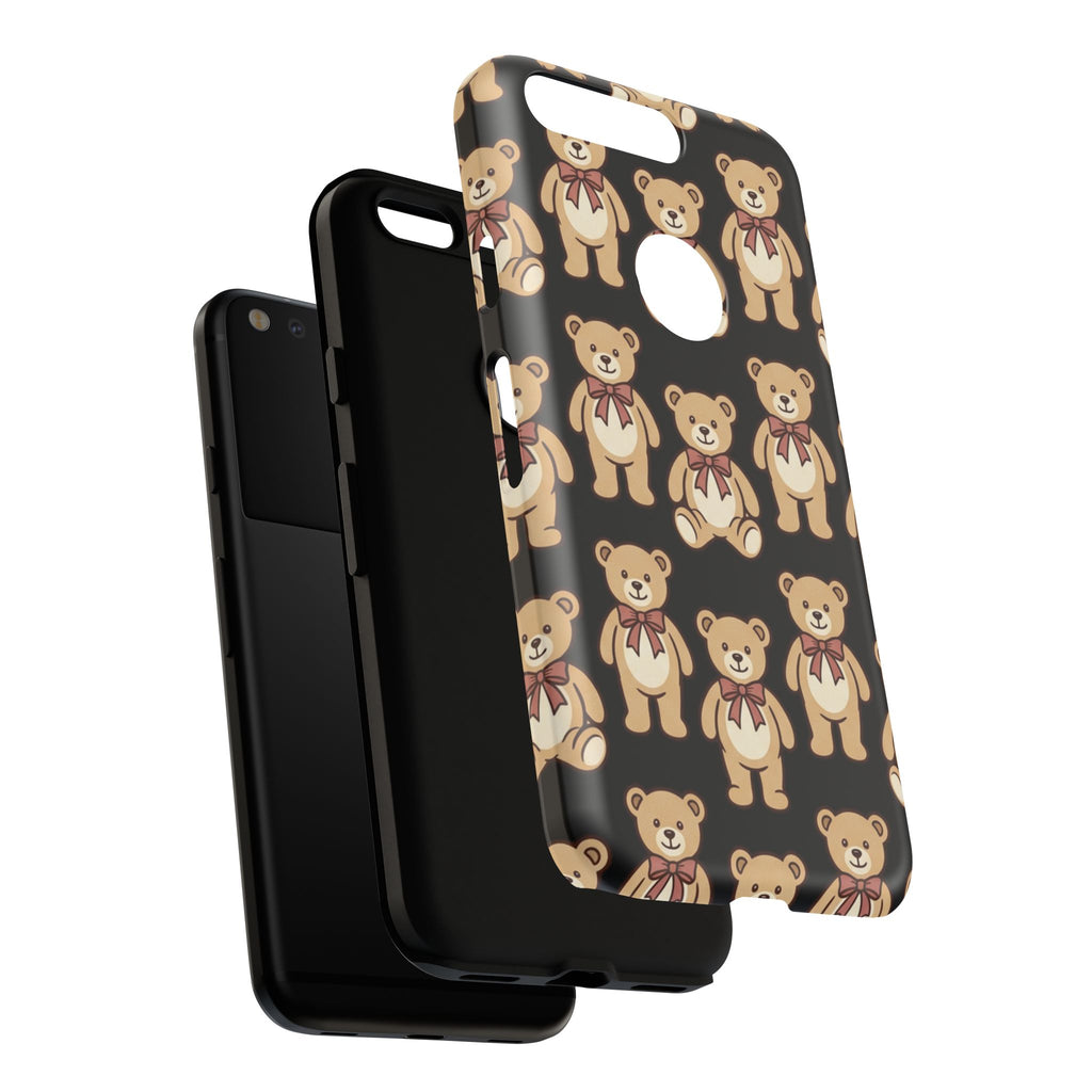 Teddy Bear Pattern Phone Case — Cute Vintage Ribbon Bears on Black