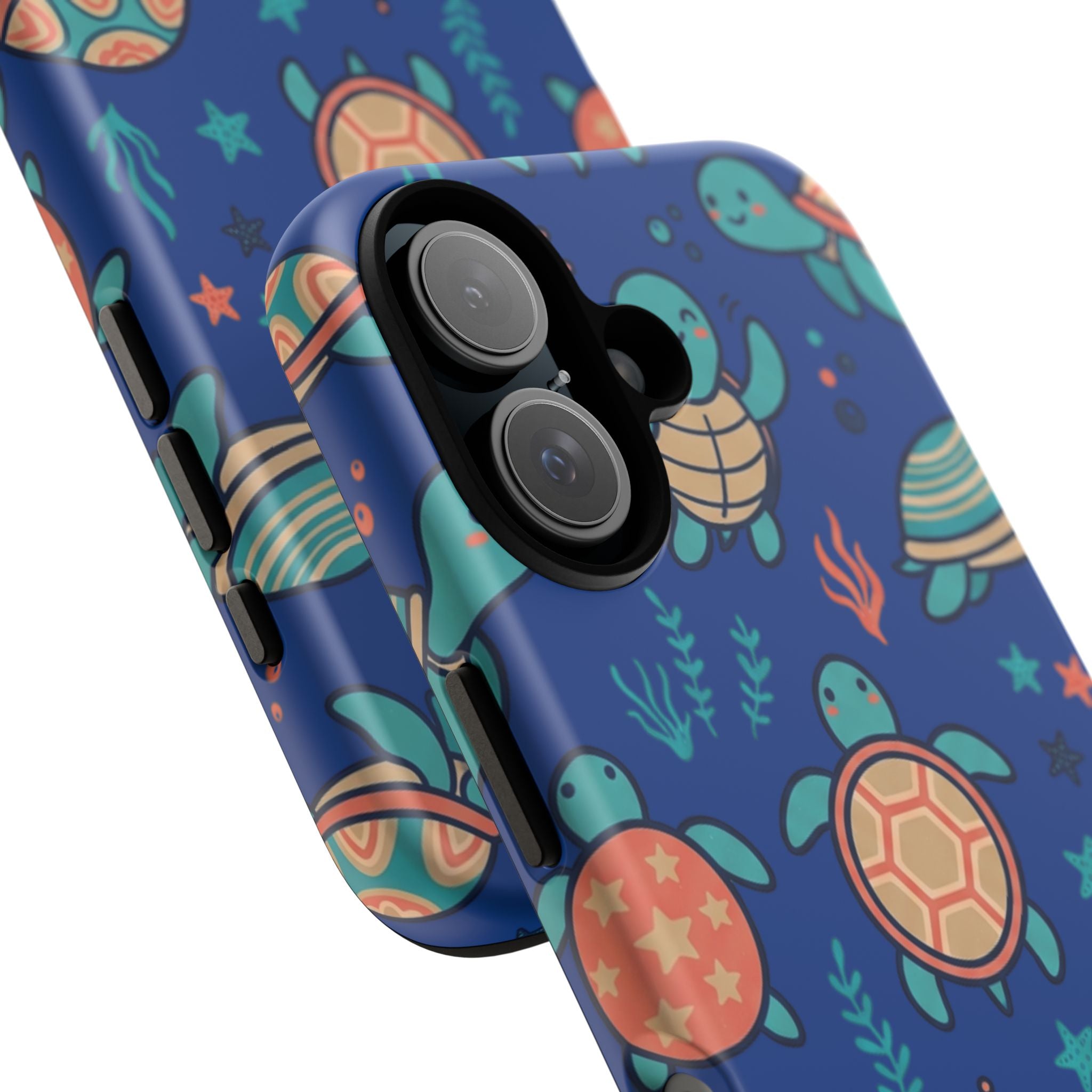 Cute Sea Turtle Phone Case — Protective Tough Case with Blue Ocean Pattern