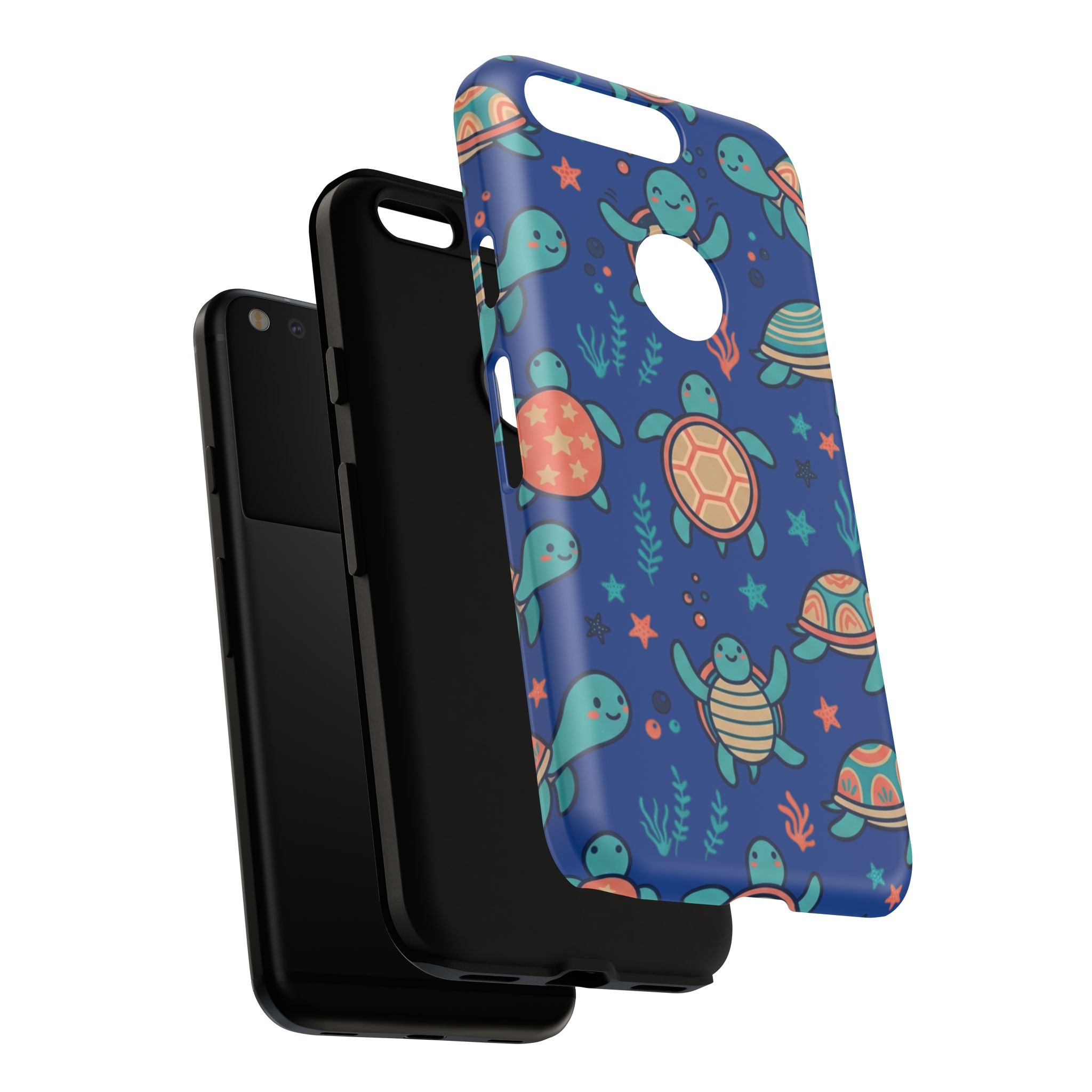 Cute Sea Turtle Phone Case — Protective Tough Case with Blue Ocean Pattern