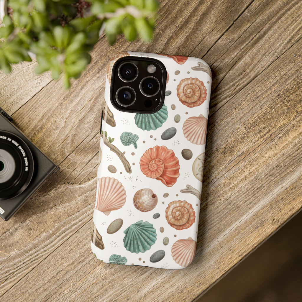 Seashell Pattern Phone Case - Coastal Beach Shells Protective Tough Case
