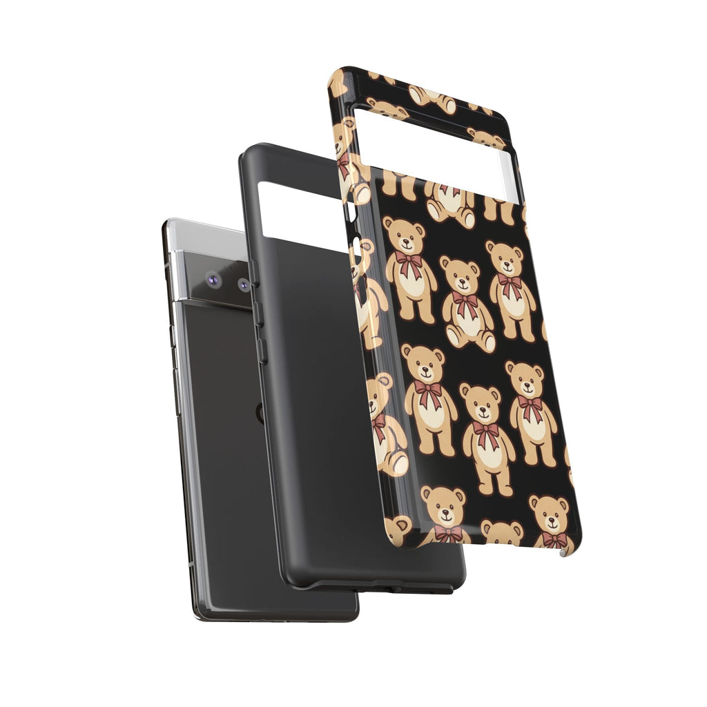 Teddy Bear Pattern Phone Case — Cute Vintage Ribbon Bears on Black