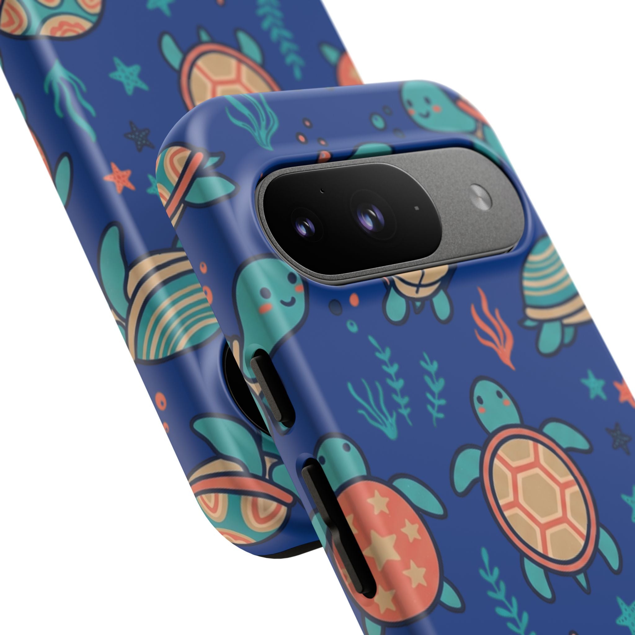 Cute Sea Turtle Phone Case — Protective Tough Case with Blue Ocean Pattern