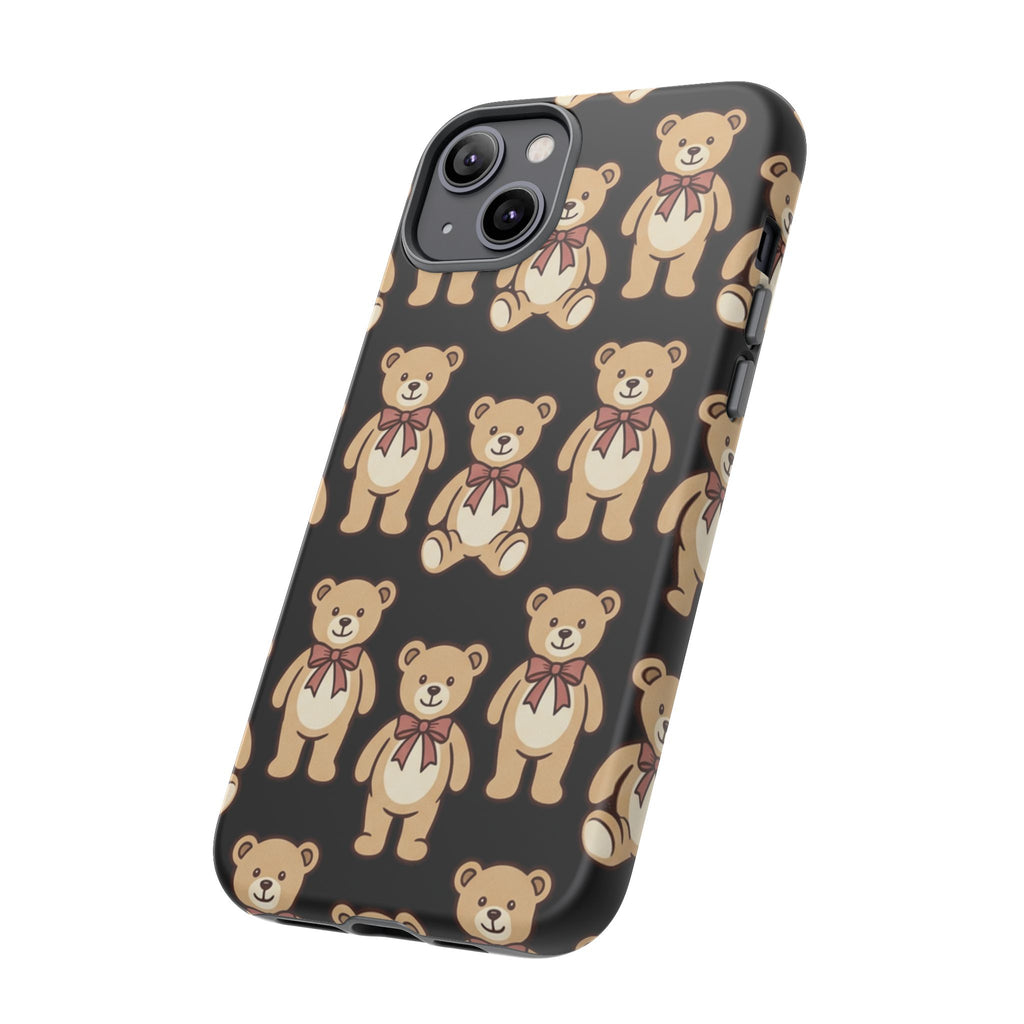 Teddy Bear Pattern Phone Case — Cute Vintage Ribbon Bears on Black
