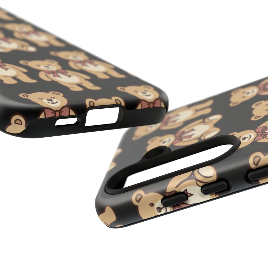 Teddy Bear Pattern Phone Case — Cute Vintage Ribbon Bears on Black