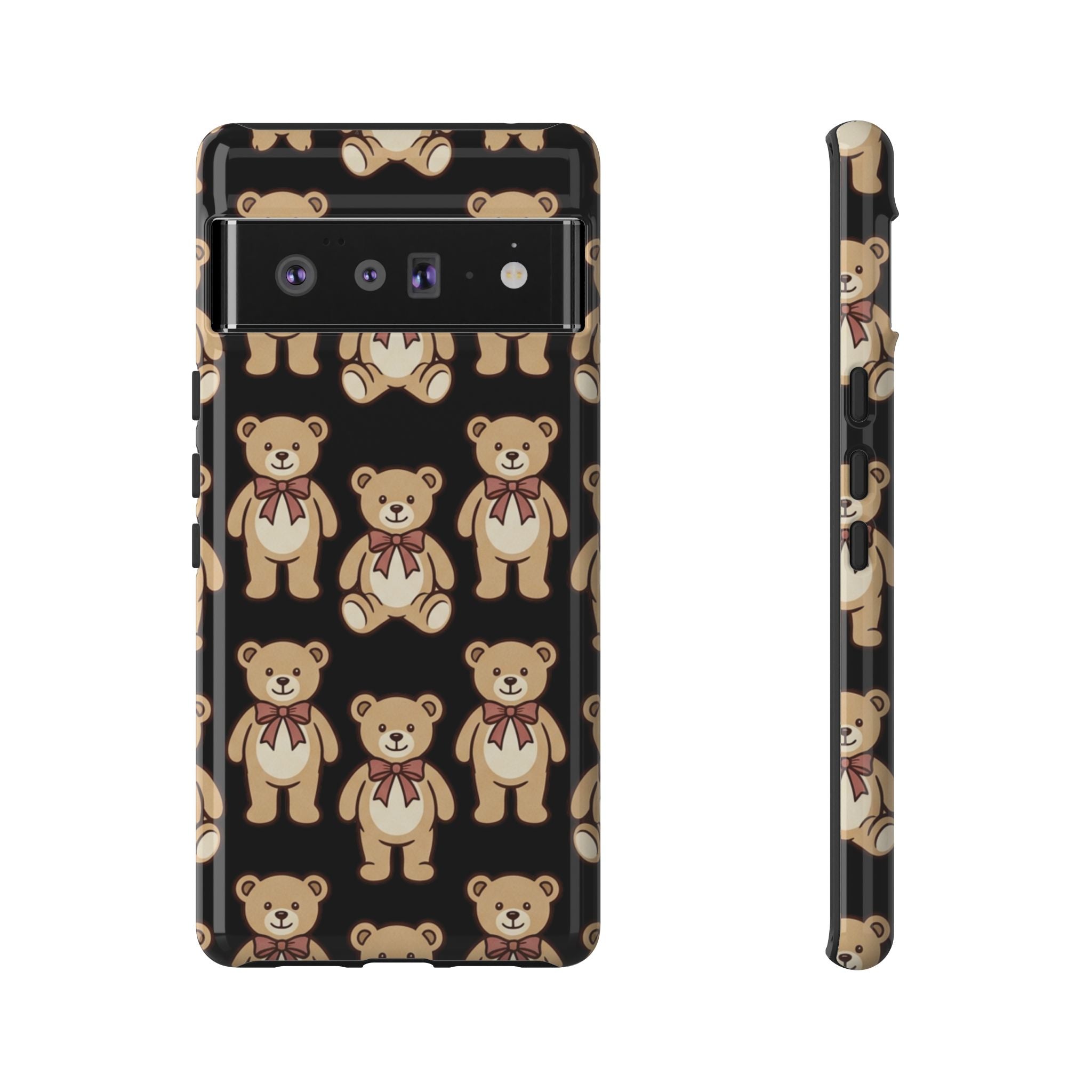 Teddy Bear Pattern Phone Case — Cute Vintage Ribbon Bears on Black