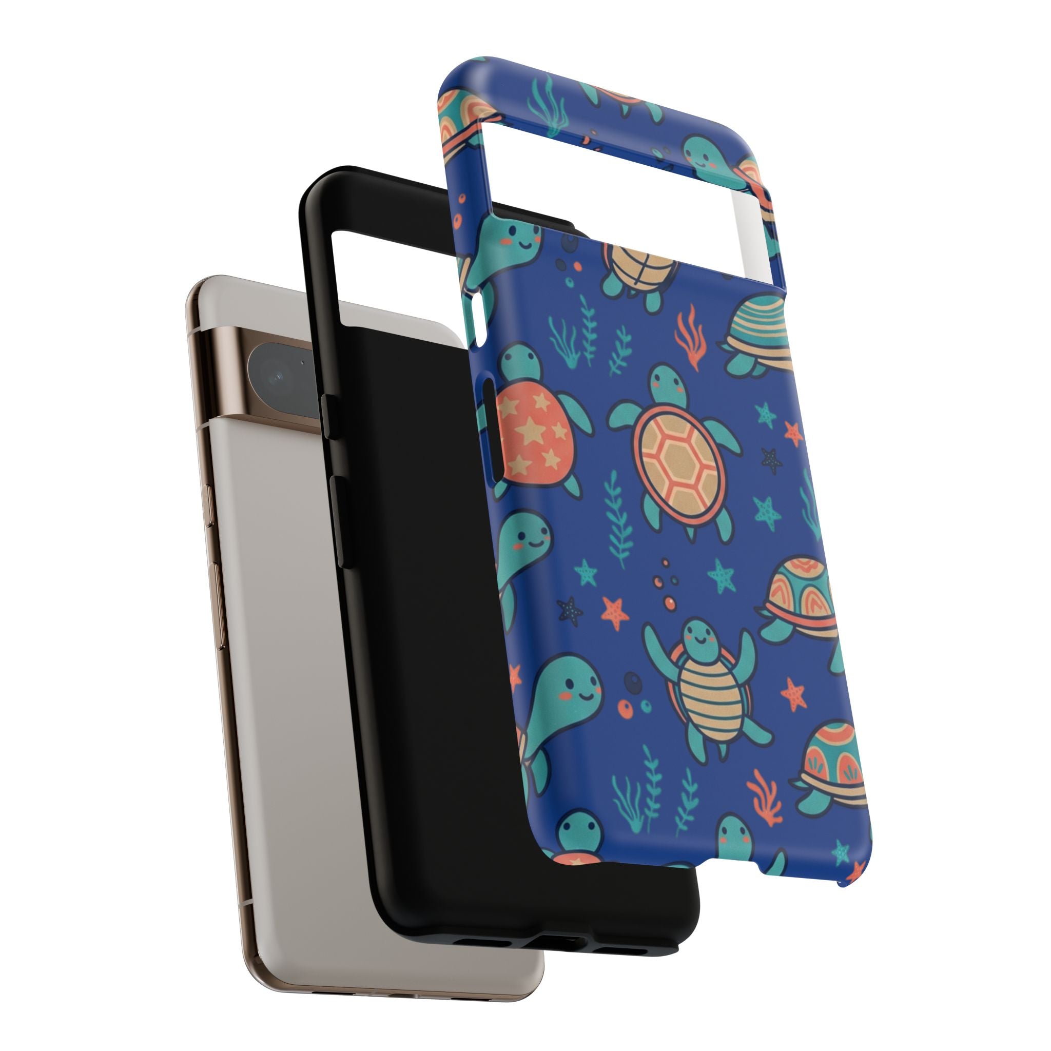 Cute Sea Turtle Phone Case — Protective Tough Case with Blue Ocean Pattern