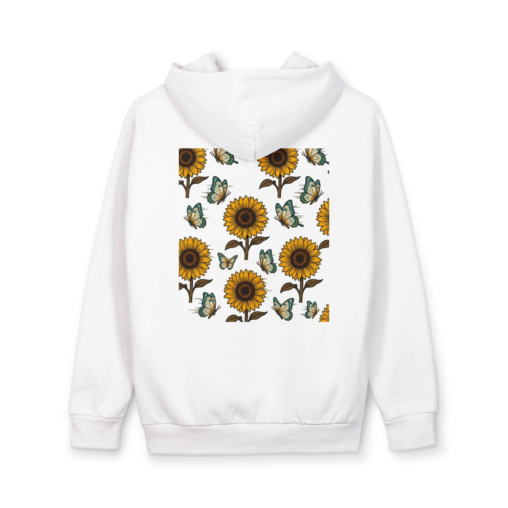 Sunflower Pattern Hoodie — Floral Back Print Pullover