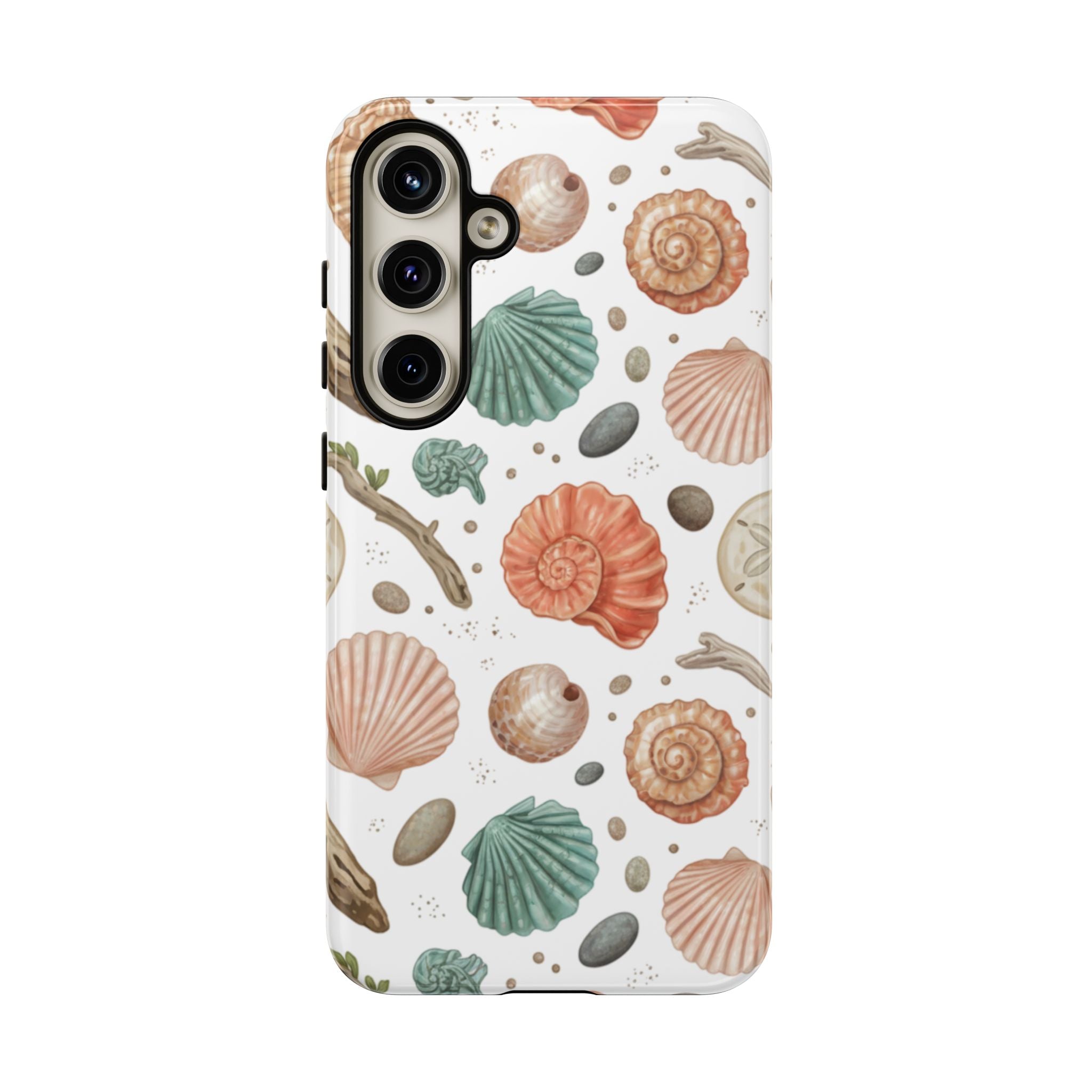 Seashell Pattern Phone Case - Coastal Beach Shells Protective Tough Case