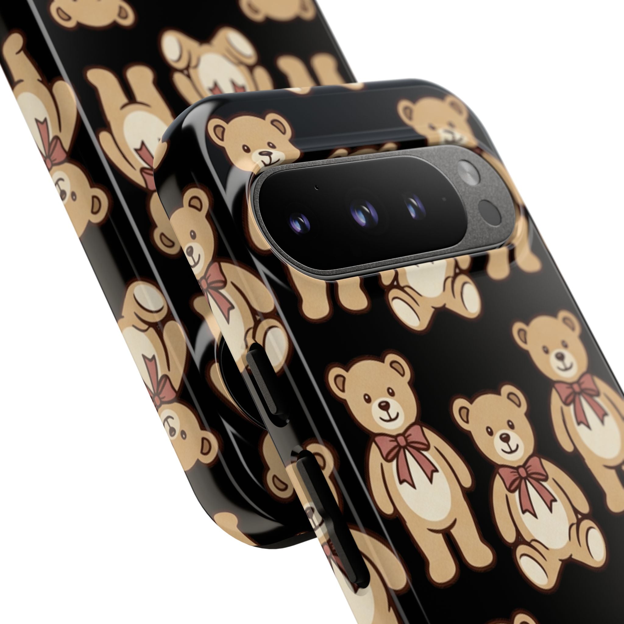 Teddy Bear Pattern Phone Case — Cute Vintage Ribbon Bears on Black