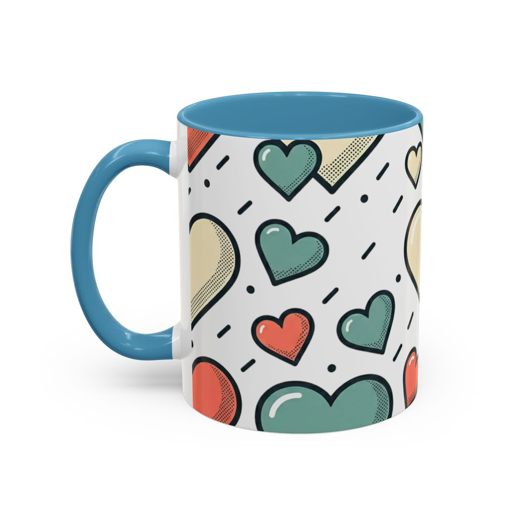 Heart Pattern Accent Coffee Mug — Cute Colorful Hearts Design (11/15 oz)