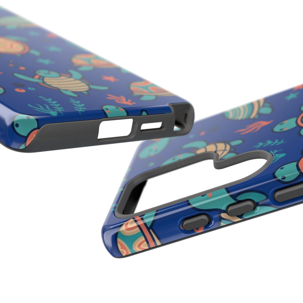 Cute Sea Turtle Phone Case — Protective Tough Case with Blue Ocean Pattern