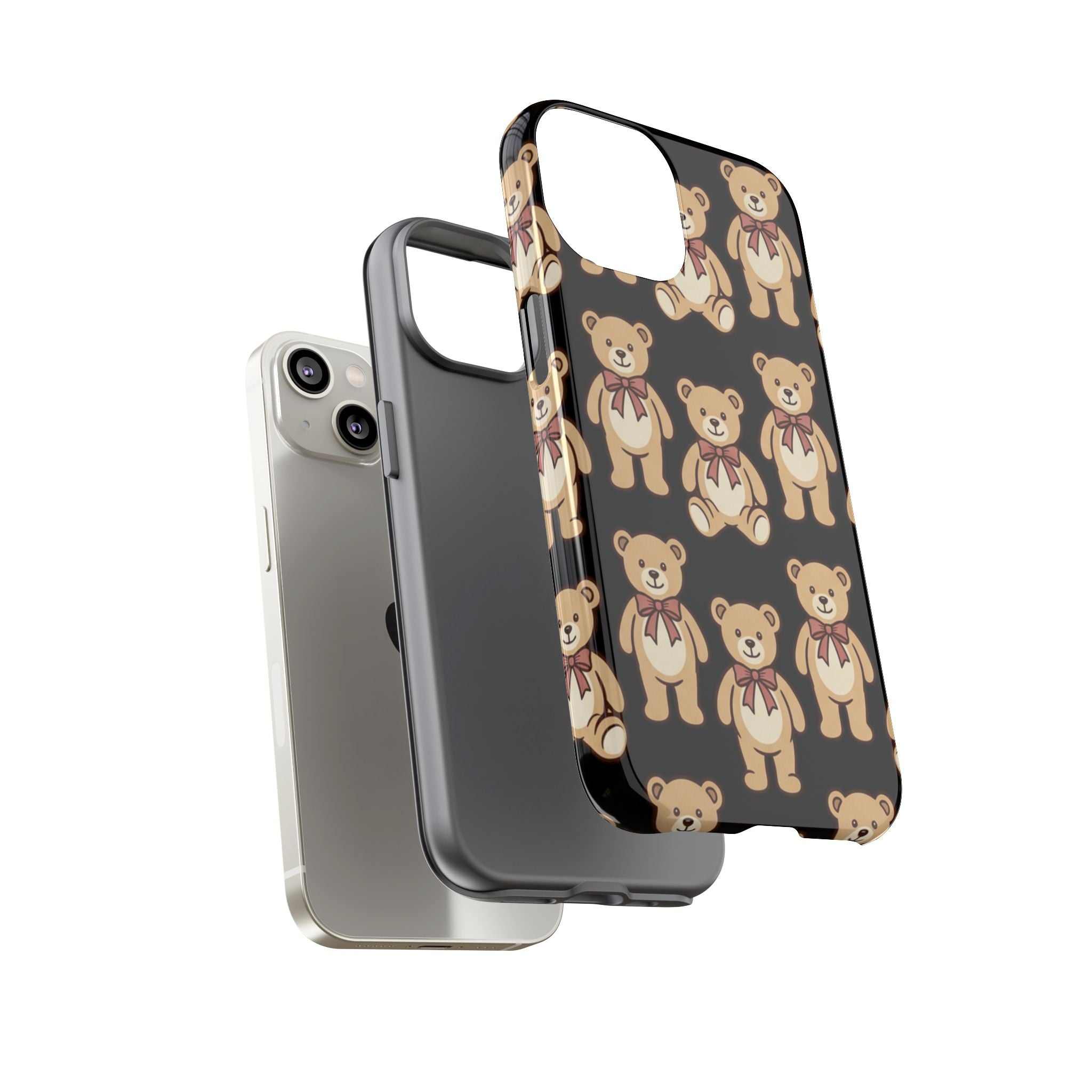 Teddy Bear Pattern Phone Case — Cute Vintage Ribbon Bears on Black