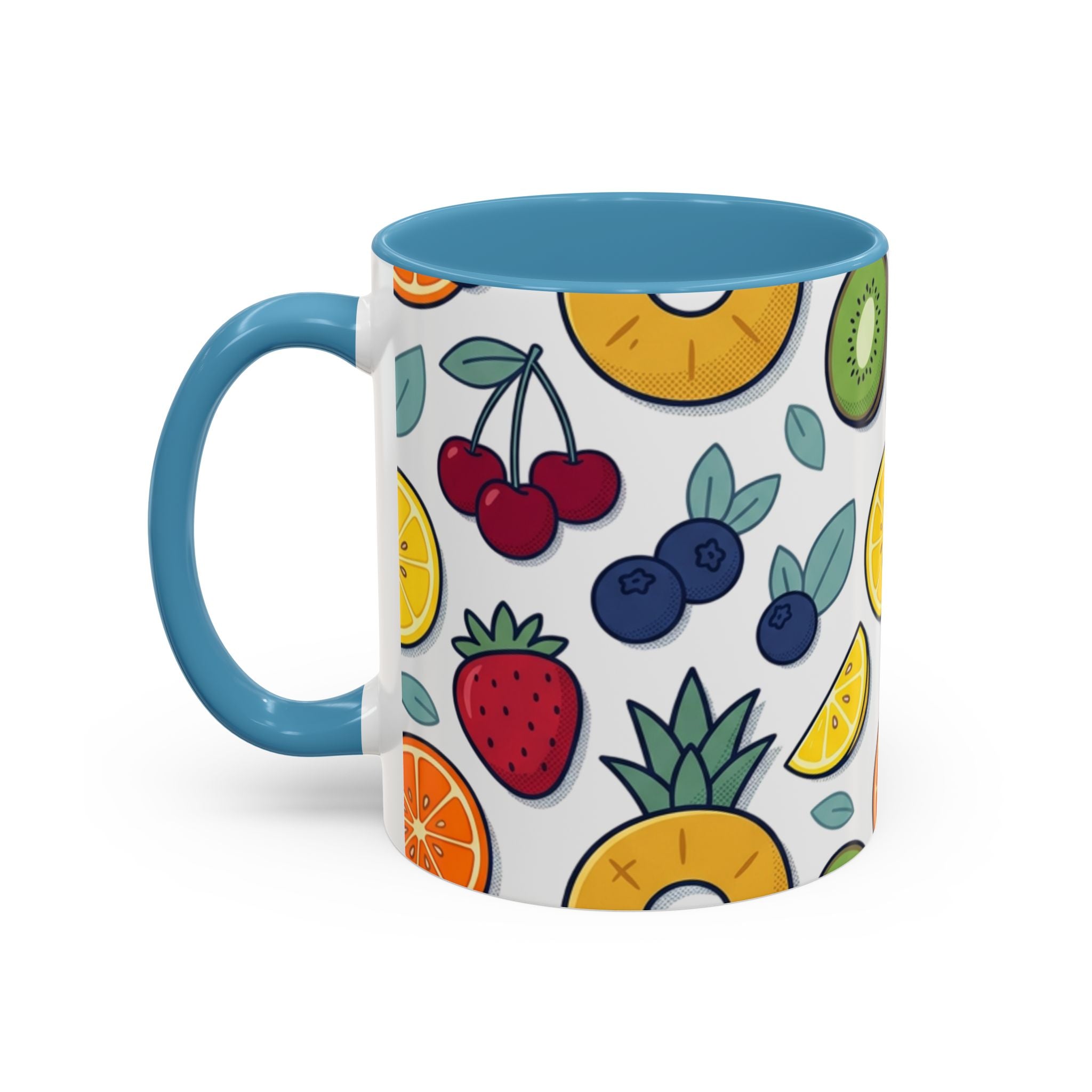 Fruit Pattern Accent Coffee Mug — Colorful Tropical Fruit Ceramic Mug (11/15oz)