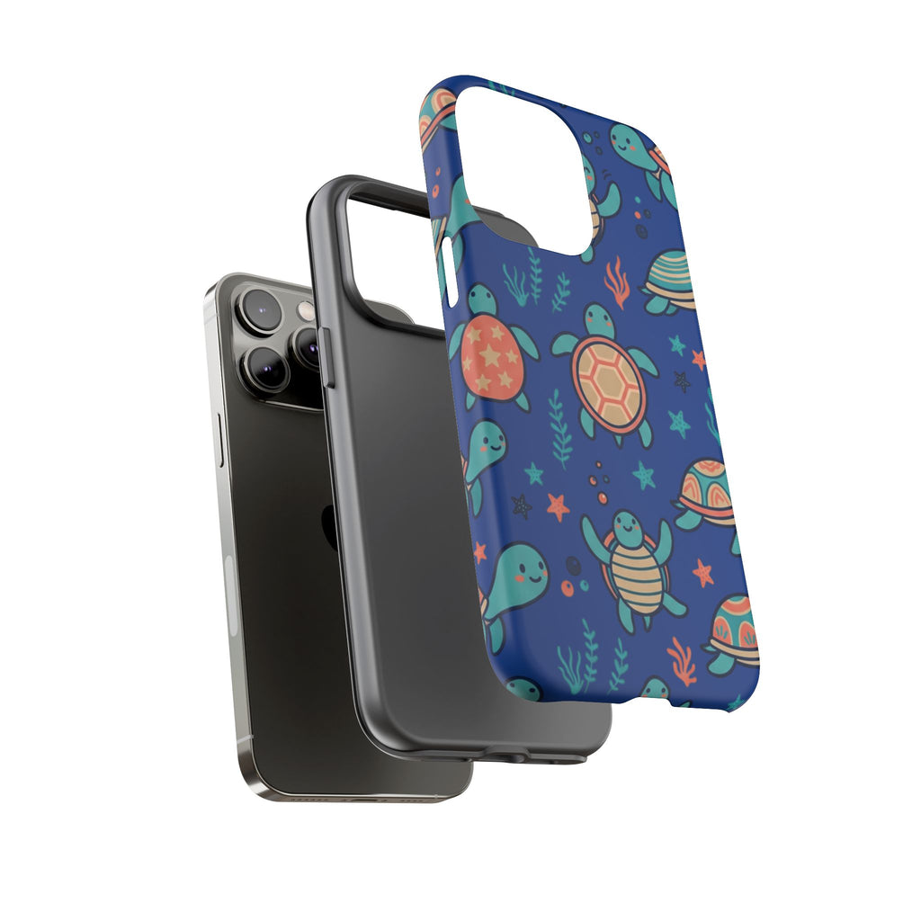 Cute Sea Turtle Phone Case — Protective Tough Case with Blue Ocean Pattern