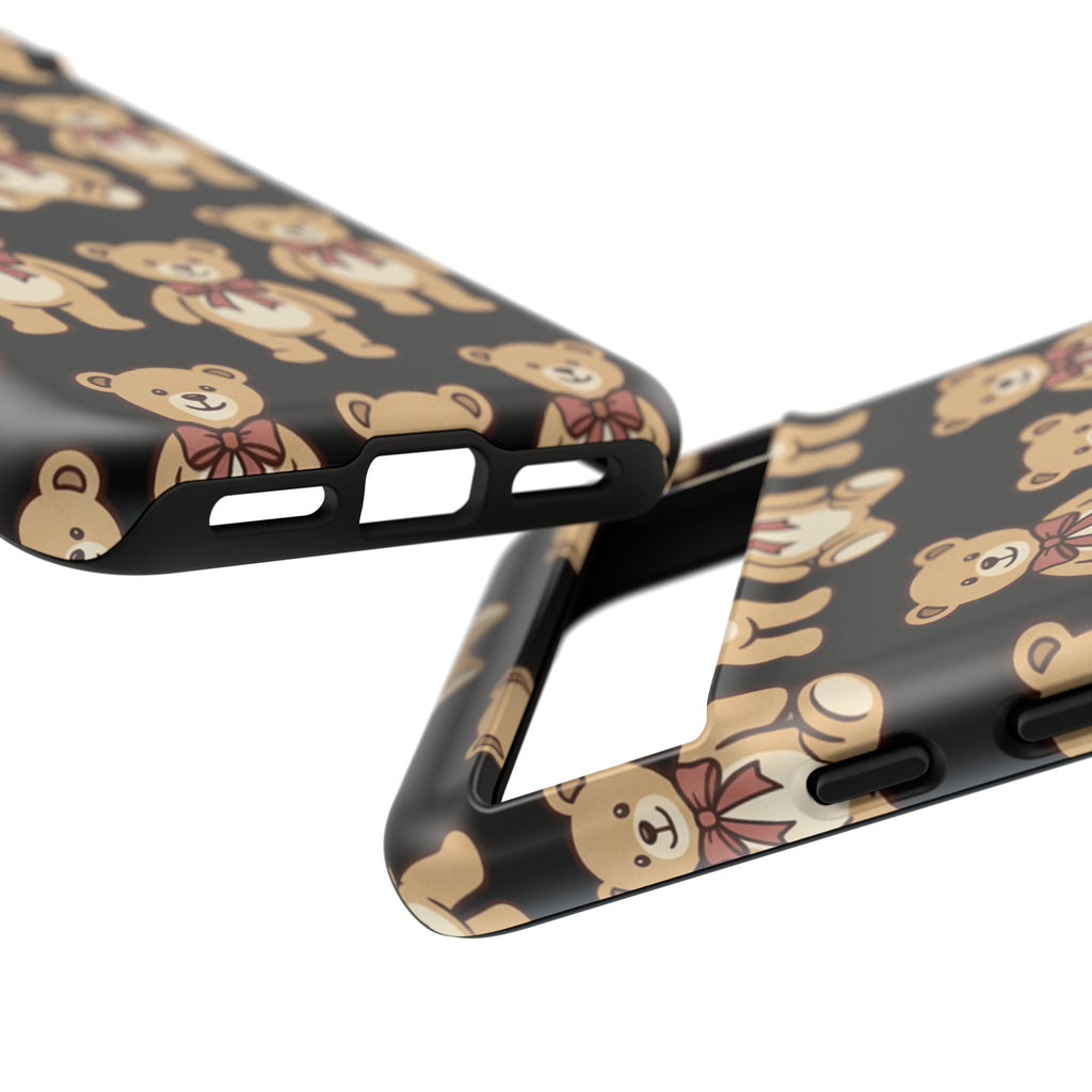 Teddy Bear Pattern Phone Case — Cute Vintage Ribbon Bears on Black