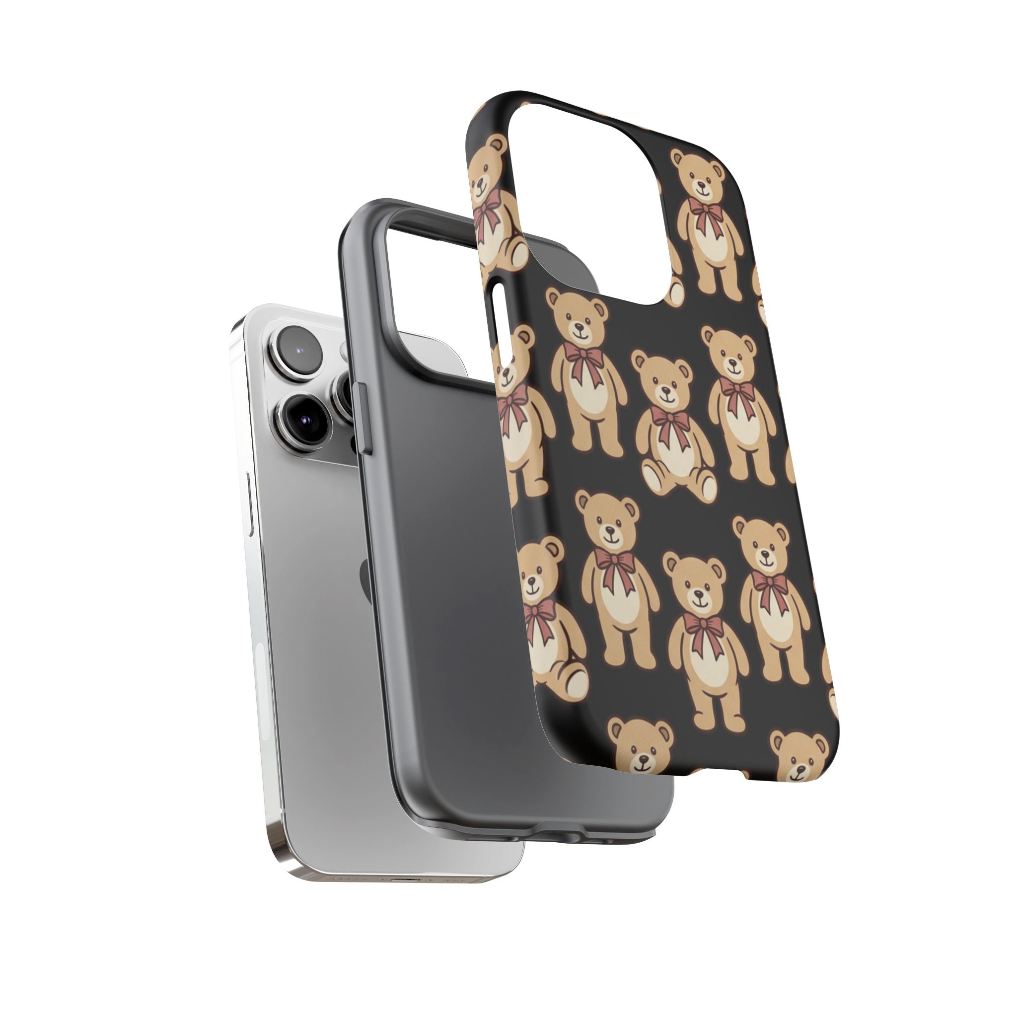 Teddy Bear Pattern Phone Case — Cute Vintage Ribbon Bears on Black