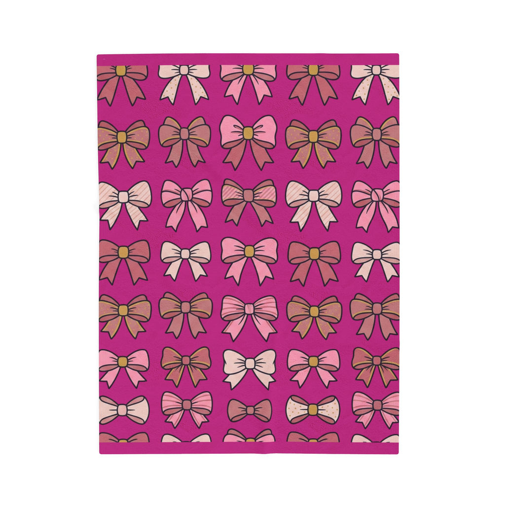 Velveteen Plush Blanket - Pink Bow Pattern Cozy Throw for Girls, Cute Gift for Birthdays & Holidays