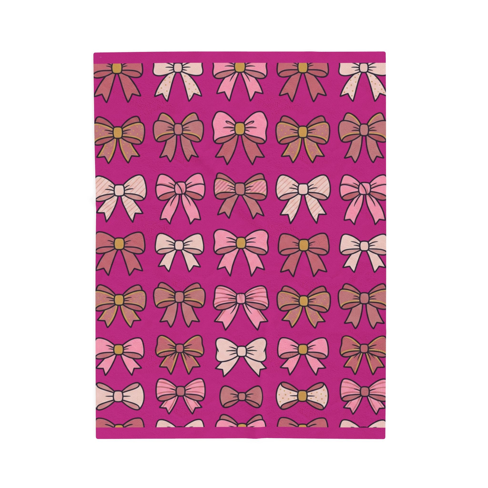 Velveteen Plush Blanket - Pink Bow Pattern Cozy Throw for Girls, Cute Gift for Birthdays & Holidays
