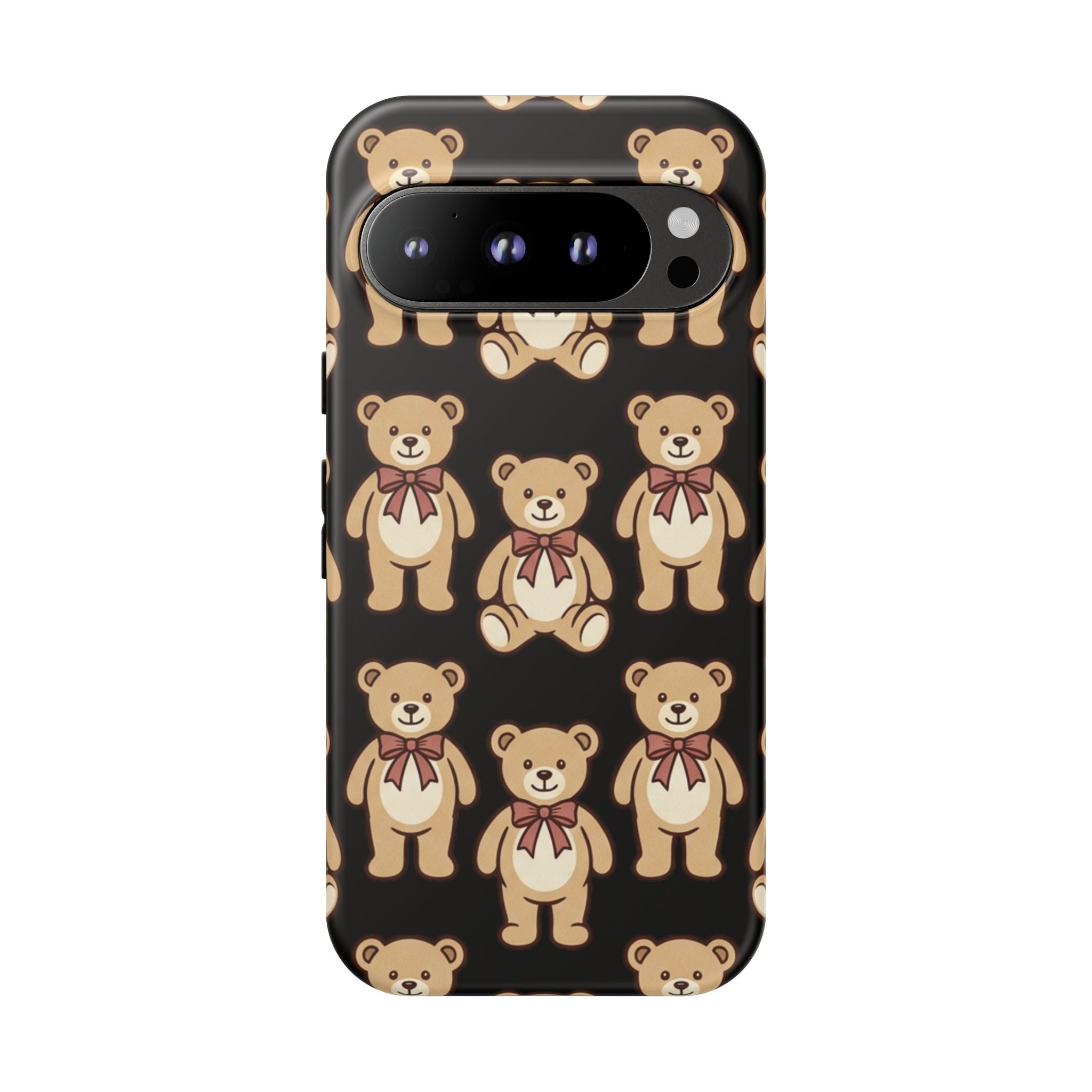 Teddy Bear Pattern Phone Case — Cute Vintage Ribbon Bears on Black