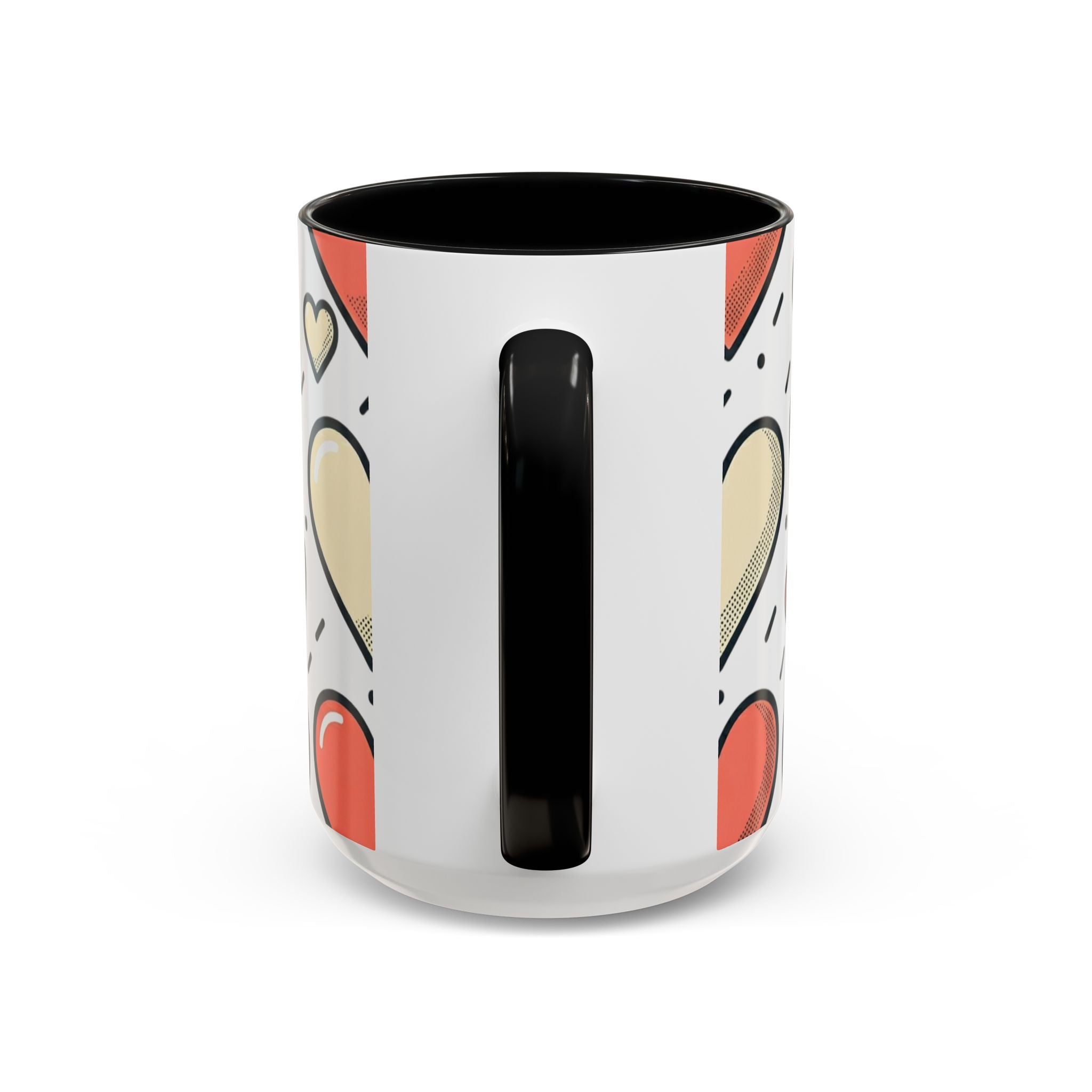 Heart Pattern Accent Coffee Mug — Cute Colorful Hearts Design (11/15 oz)