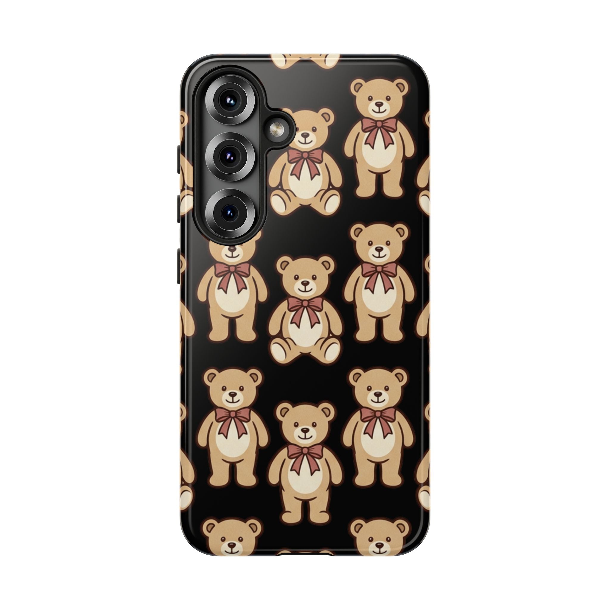 Teddy Bear Pattern Phone Case — Cute Vintage Ribbon Bears on Black
