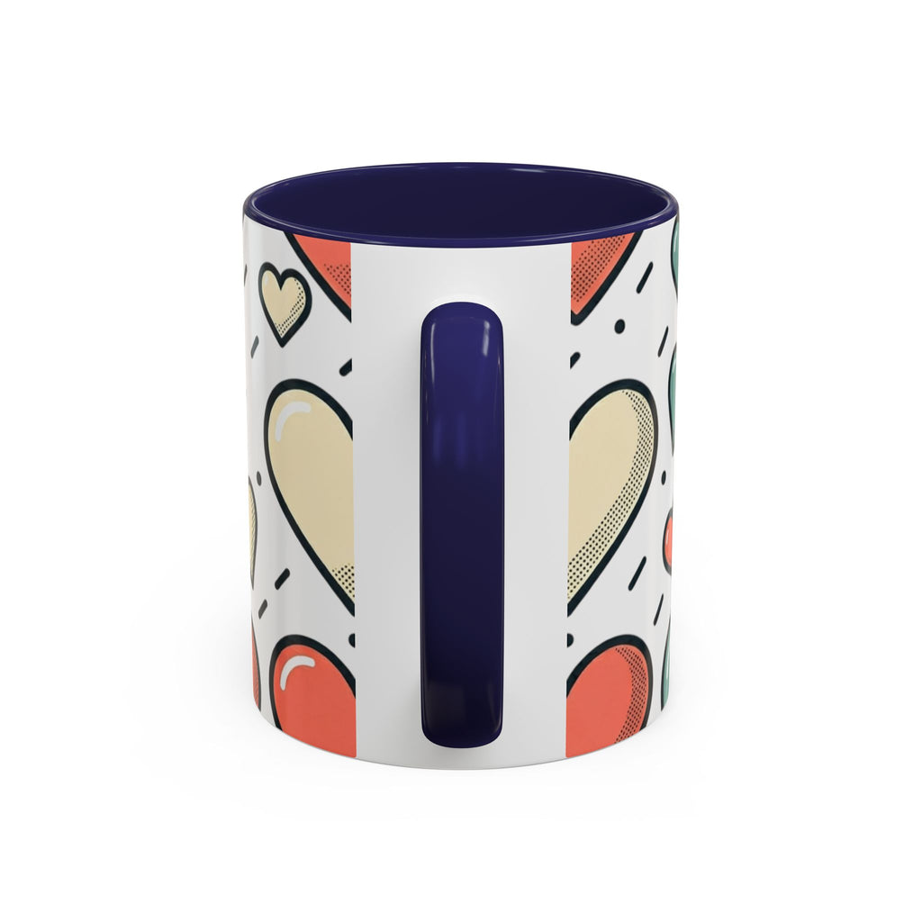Heart Pattern Accent Coffee Mug — Cute Colorful Hearts Design (11/15 oz)
